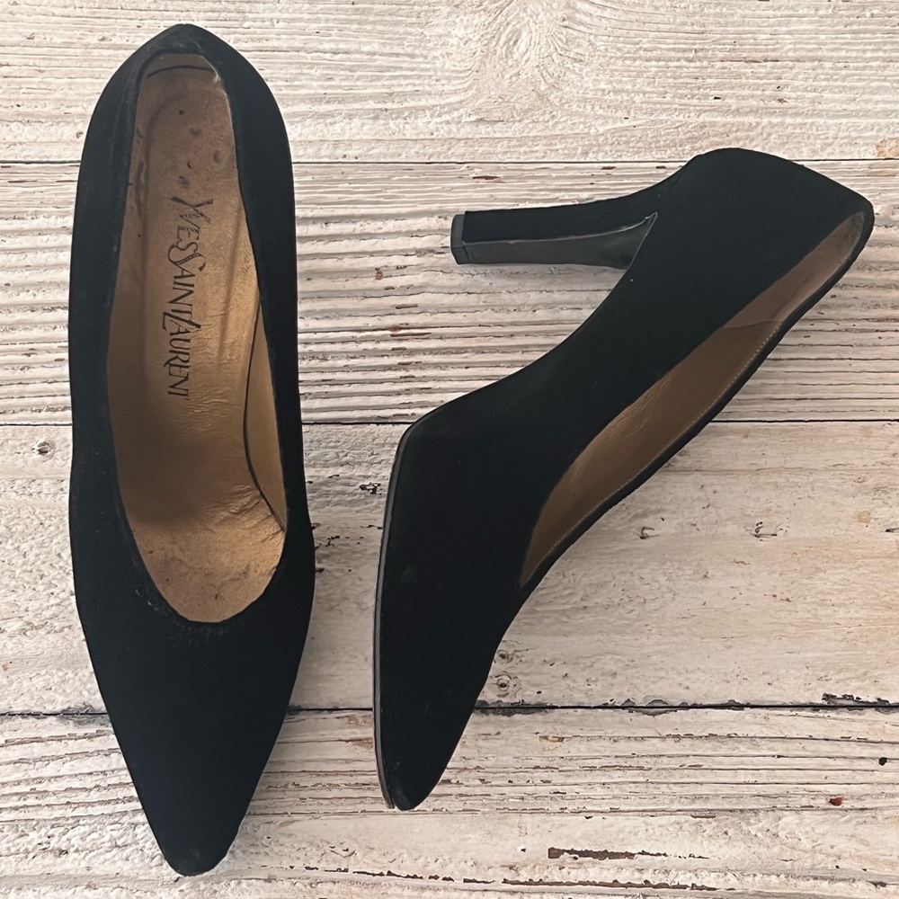 YSL Yves Saint Laurent Black Velvet Heels - Size 9